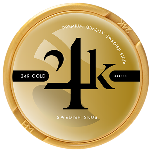 24K Gold premium dry snus with strong nicotine content for experienced users in practical round box
