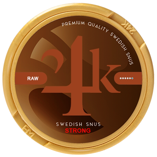 24K Raw strong dry snus with high nicotine content for experienced users in practical round box packaging
