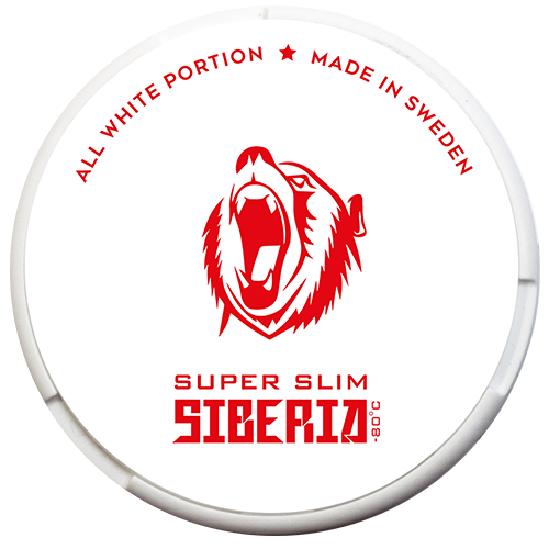 Siberia All White Super Slim snus with high nicotine and strong menthol flavor in discreet slim pouches.
