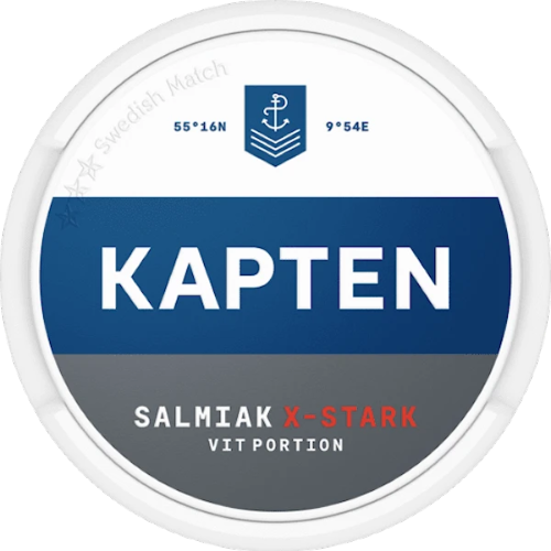 Kapten White Salmiak Extra Strong – bold salmiak flavor, classic tobacco taste and extra strong nicotine kick.
