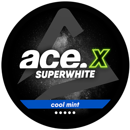 Ace X Cool Mint nicotine pouches, 13mg nicotine, all-white portion, strong mint flavor
