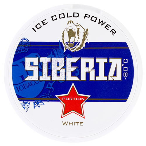 Siberia Blue White Portion – extra strong snus with bold tobacco taste and refreshing mint in white pouches.
