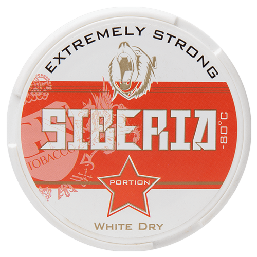 Siberia Red White Dry Portion – extra strong snus with bold tobacco taste and icy mint freshness.
