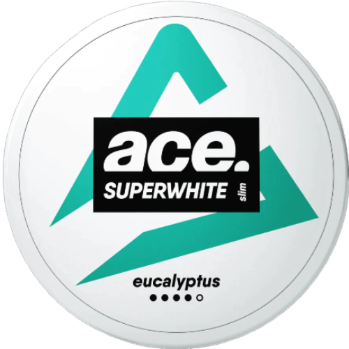 Ace Eucalyptus All White Snus – tobacco-free nicotine pouches with fresh eucalyptus flavor for lasting refreshment.
