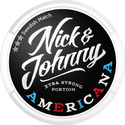 Nick & Johnny Americana extra strong snus with spicy tobacco, cherry, almond, violet and raspberry notes