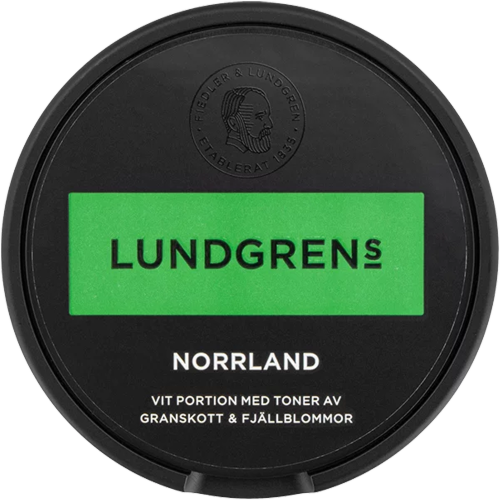 Lundgrens Norrland White Portion snus with spruce twig and mountain flower flavor, 10 mg nicotine per gram
