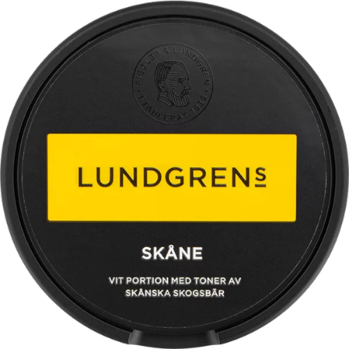Lundgrens Skåne White snus with rich tobacco character and mild sweetness for daily enjoyment.

