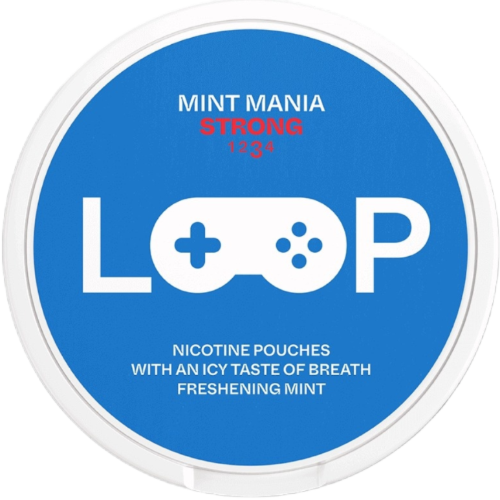 LOOP Mint Mania Slim Strong nicotine pouches with frosty menthol flavor and strong nicotine content
