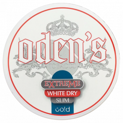 Odens Extreme White Dry Cold Slim snus with cooling mint hints, slim pouches and higher nicotine content.
