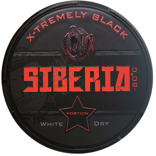 Siberia Black White Dry Portion Slim snus with ultra-strong nicotine, discreet slim pouches and drip-free release.
