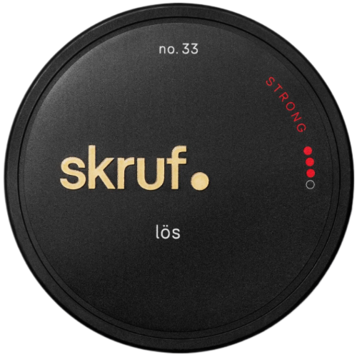 Skruf Strong Lös – traditional loose snus with bold tobacco flavor and extra strong nicotine for experts.
