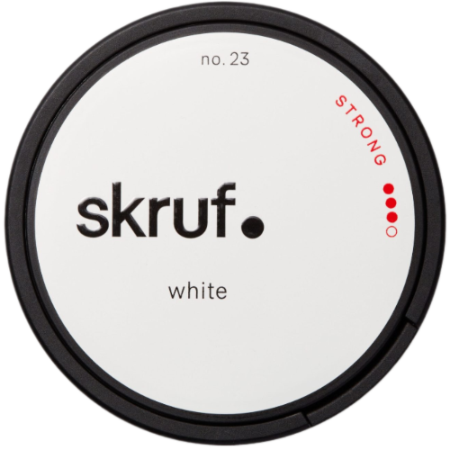 Skruf White Strong #3 – strong white portion snus with pure tobacco flavor, minimal drip and lasting freshness.
