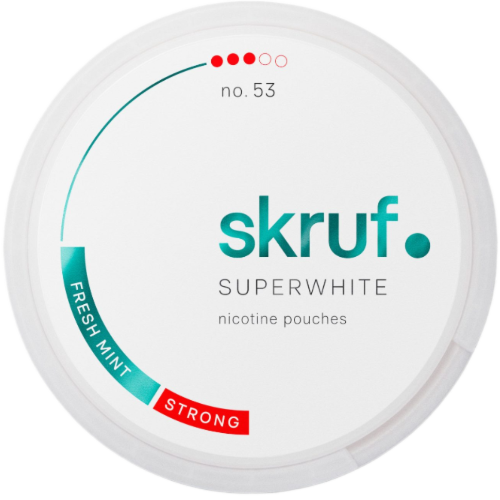 Skruf Super White #3 tobacco-free nicotine pouches with icy mint flavor and slim discreet format
