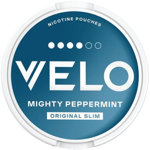 VELO Mighty Peppermint 4 nicotine pouches with bold peppermint flavor and 10.9 mg nicotine per pouch
