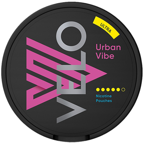 Velo Urban Vibe Ultra nicotine pouches with cherry, cranberry and red fruit flavor in discreet slim format
