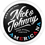 Nick & Johnny Americana extra strong snus with spicy tobacco, cherry, almond, violet and raspberry notes