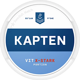 Kapten White Extra Strong Portion – classic tobacco taste with citrus notes and extra strong nicotine kick.
