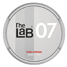 The Lab 07 Slim White Extra Strong – slim snus with 18 mg/g nicotine, minimal drip and smooth tobacco flavor.
