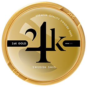 24K Gold premium dry snus with strong nicotine content for experienced users in practical round box
