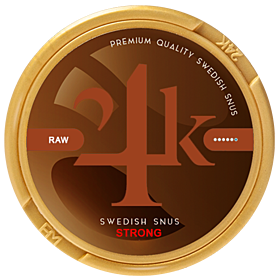 24K Raw strong dry snus with high nicotine content for experienced users in practical round box packaging
