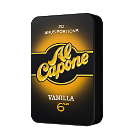 Al Capone Vanilla White Snus – smooth vanilla flavor in slim all white nicotine pouches for discreet enjoyment.
