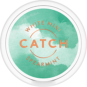 Catch Spearmint White Mini – refreshing spearmint snus in discreet white mini pouches for a fresh taste.
