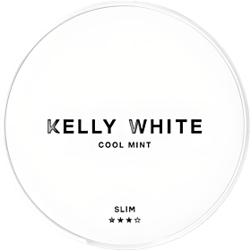 Kelly White Cool Mint nicotine pouches with clear mint flavor, cool menthol and herbal peppermint taste

