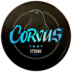 Corvus Strong – snus with refreshing mint and eucalyptus flavor, 20 mg nicotine per pouch.
