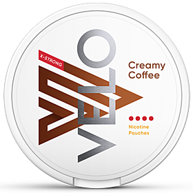 Velo Creamy Coffee X-Strong nicotine pouches with coffee, vanilla and hazelnut flavor and 15.5 mg/g strength
