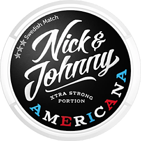 Nick & Johnny Americana extra strong snus with spicy tobacco, cherry, almond, violet and raspberry notes
