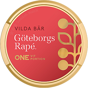 Göteborgs Rapé ONE Vilda Bär White Portion Strong snus, 13 mg/g nicotine, fruity berry aroma, Swedish Match.
