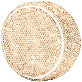 Golden KellyCan luxury box fully covered in hand-set rhinestones for a sparkling golden design
