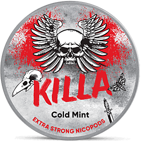 Killa Cold Mint nicotine pouches with icy menthol flavor and high nicotine content in slim discreet format
