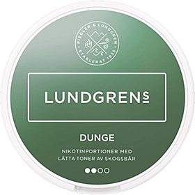 Lundgrens Dunge nicotine pouches with forest berry flavor – premium Swedish tobacco-free snus alternative in green round can
