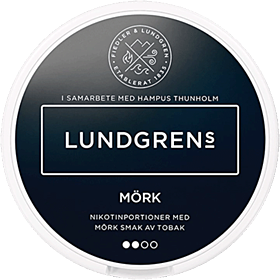 Lundgrens Mörk nicotine pouches with dark tobacco flavor – premium Swedish tobacco-free snus alternative in black round can