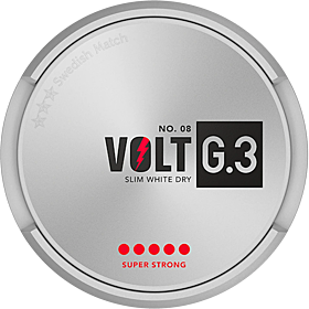 G.3 Volt Slim White Dry Super Strong – ultra strong snus with dry white slim pouches and bold refreshing flavor.
