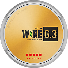 G.3 WIRE Slim White Dry Super Strong – ultra strong snus with dry white slim pouches and bold refreshing flavor.
