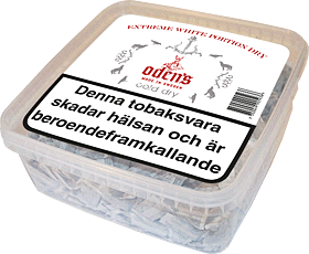 Odens Cold Extreme White Dry/500g strong snus with 22 mg/g nicotine and fresh mint flavor in large box.
