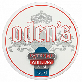 Odens Extreme White Dry Cold Slim snus with cooling mint hints, slim pouches and higher nicotine content.
