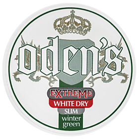 Odens Wintergreen Extreme White Dry Slim 10g snus with strong nicotine and fresh minty wintergreen flavor
