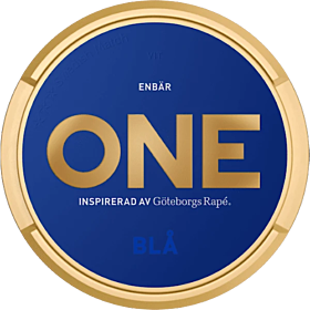 ONE Blå snus with 13 mg/g nicotine and juniper aroma by Swedish Match, strong and refreshing.
