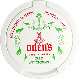 Odens Wintergreen Extreme White Dry snus with extra strong nicotine and sweet minty wintergreen taste.

