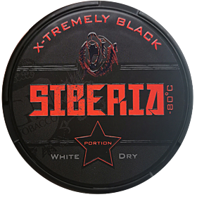 Siberia Black White Dry Portion Slim snus with ultra-strong nicotine, discreet slim pouches and drip-free release.
