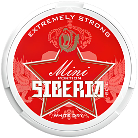 Siberia Red White Dry Mini – strong snus with 43 mg/g nicotine and icy mint flavor in discreet mini pouches.
