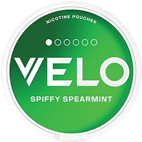 VELO Spiffy Spearmint Mini – refreshing spearmint flavor, ultra-compact format, 4 mg nicotine per pouch.
