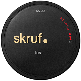 Skruf Strong Lös – traditional loose snus with bold tobacco flavor and extra strong nicotine for experts.
