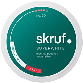 Skruf Super White Super Slim Frozen Mint Extra Strong snus with icy mint flavor and extra strong nicotine
