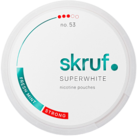 Skruf Super White #3 tobacco-free nicotine pouches with icy mint flavor and slim discreet format

