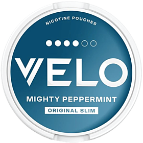 VELO Mighty Peppermint 4 nicotine pouches with bold peppermint flavor and 10.9 mg nicotine per pouch
