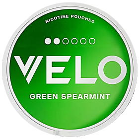 Velo Green Spearmint – slim nicotine pouches with cool menthol flavor, discreet use and long-lasting release.

